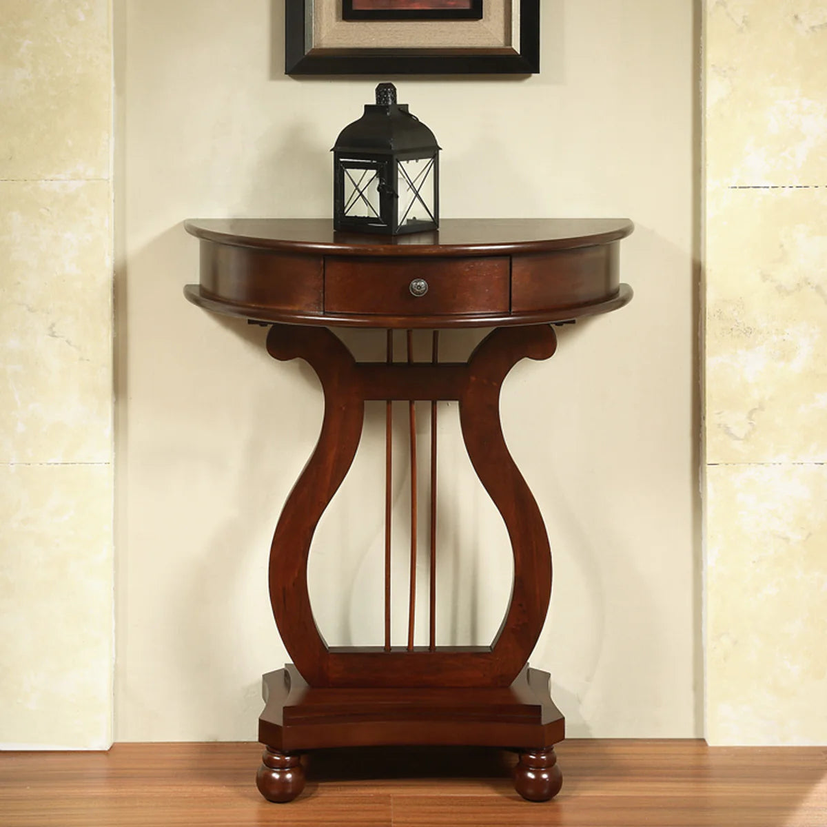 Cherry Wood Classic Accents Entryway Console Half Moon Harp Table Storage Benches