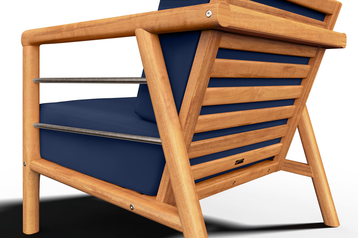 Daniele Teak Outdoor Club Chair with Sunbrella Navy Cushion Outdoor Chair