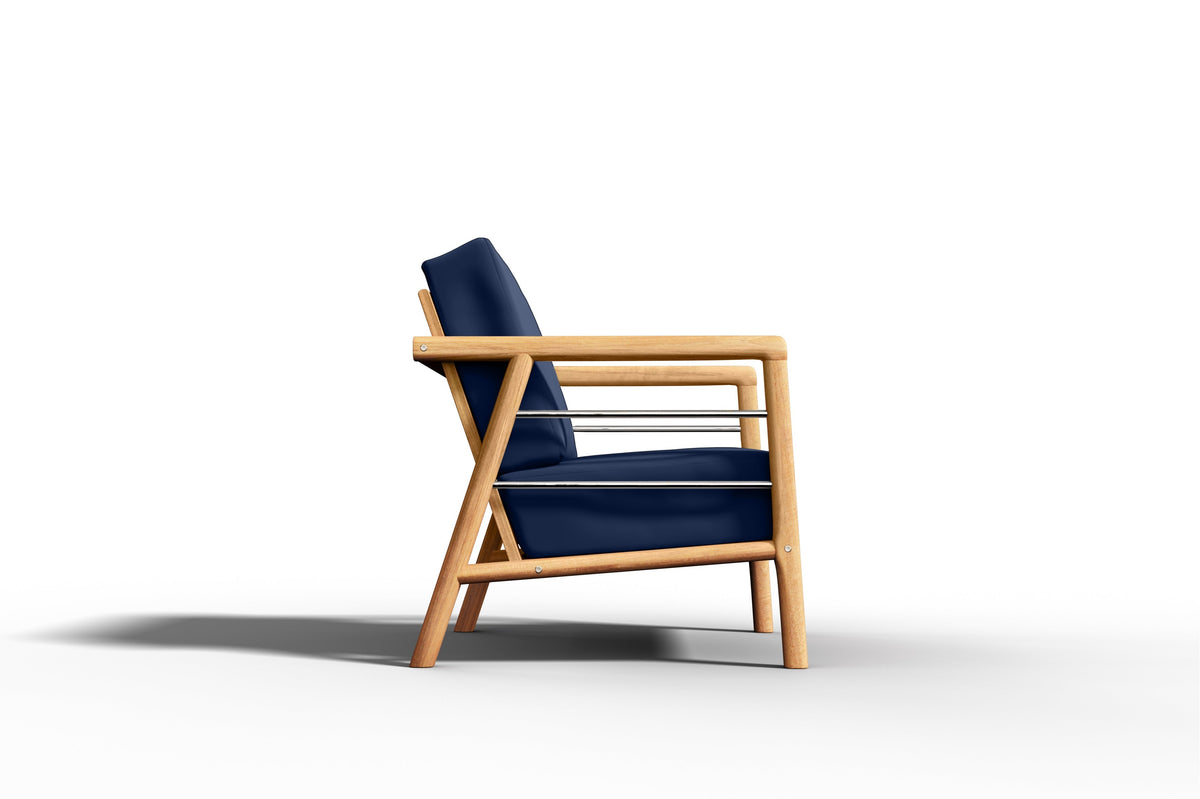 Daniele Teak Outdoor Club Chair with Sunbrella Navy Cushion Outdoor Chair