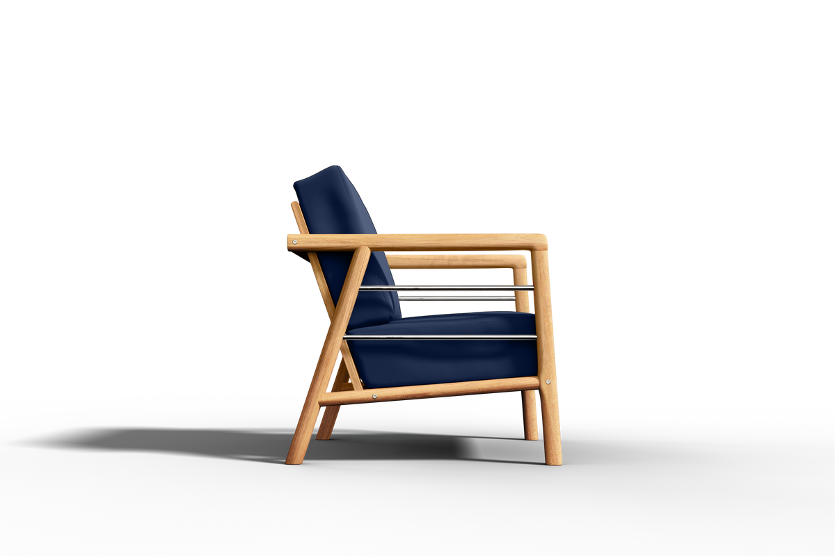 Daniele Teak Outdoor Club Chair with Sunbrella Navy Cushion Outdoor Chair