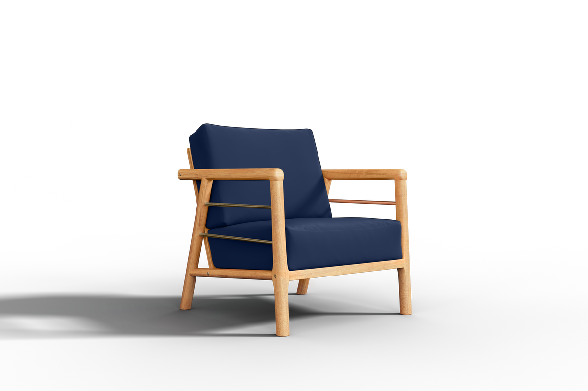 Daniele Teak Outdoor Club Chair with Sunbrella Navy Cushion Outdoor Chair