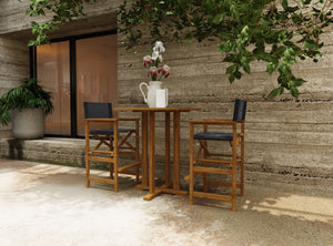 Directeur 3-Piece Square Teak Outdoor Bar Height Dining Set in Black with Folding Armchairs Outdoor Dining Set