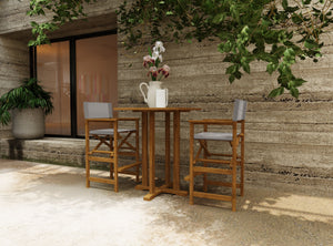 Directeur 3-Piece Square Teak Outdoor Bar Height Dining Set in Taupe with Folding Armchairs Outdoor Dining Set