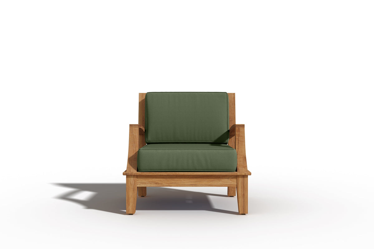 Eliane Teak Outdoor Club Chair with Sunbrella Fern Green Cushion Outdoor Chair