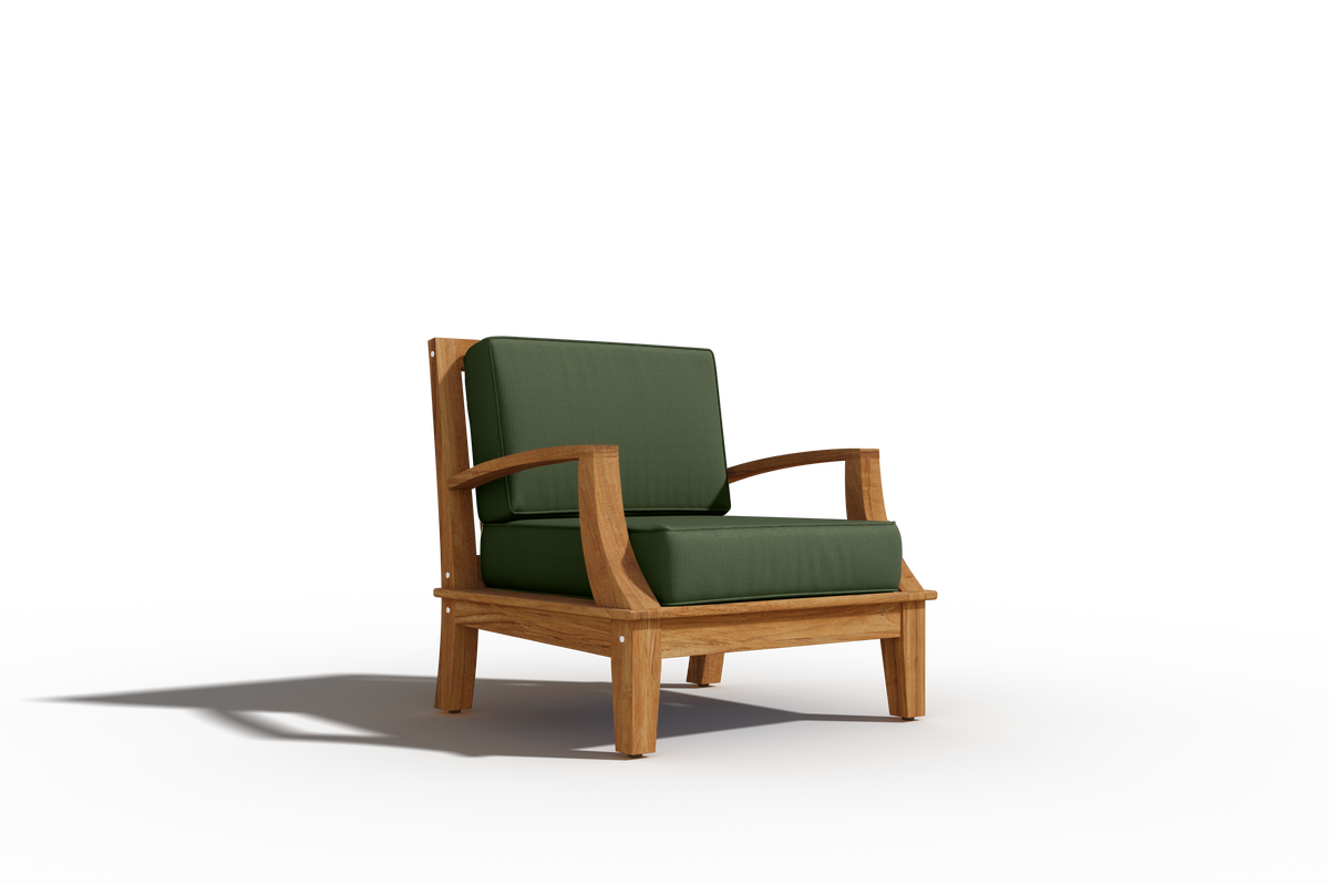 Eliane Teak Outdoor Club Chair with Sunbrella Fern Green Cushion Outdoor Chair