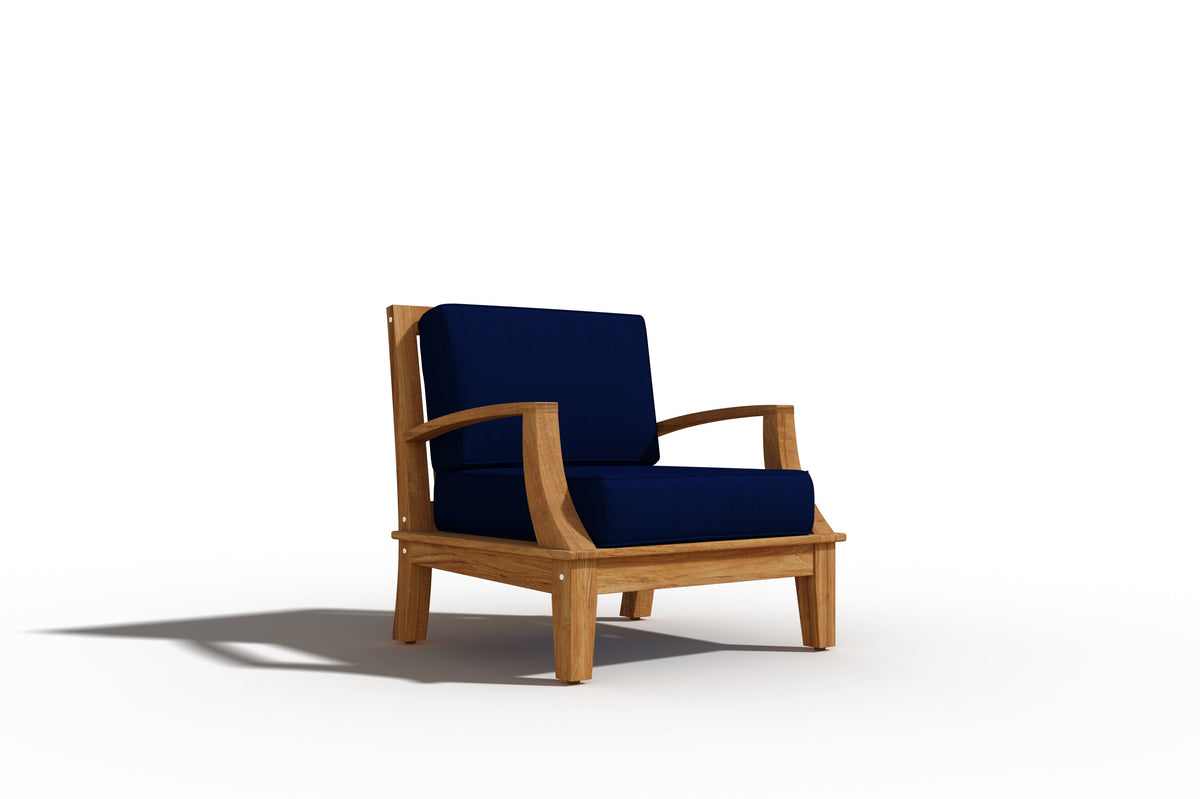 Eliane Teak Outdoor Club Chair with Sunbrella Navy Cushion Outdoor Chair