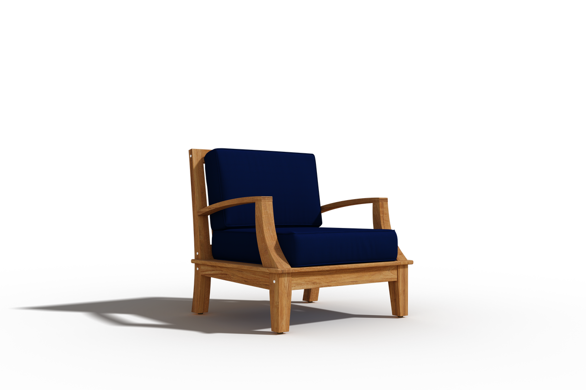 Eliane Teak Outdoor Club Chair with Sunbrella Navy Cushion Outdoor Chair