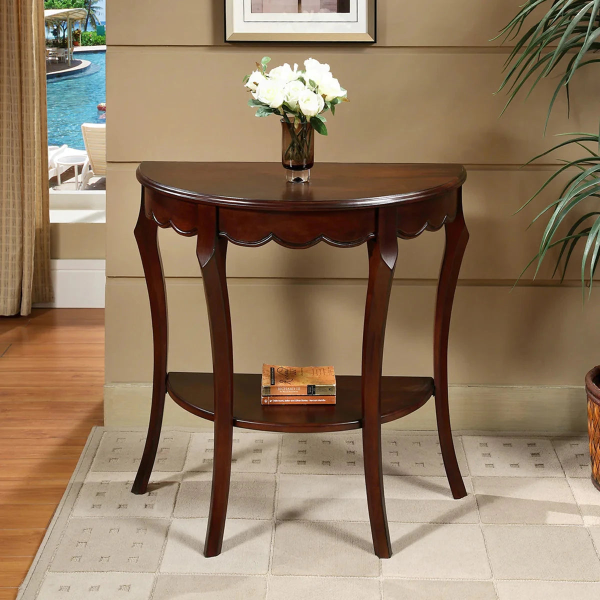 Half Moon Console Table (Cherry Finish) by All Things Cedar Storage Benches