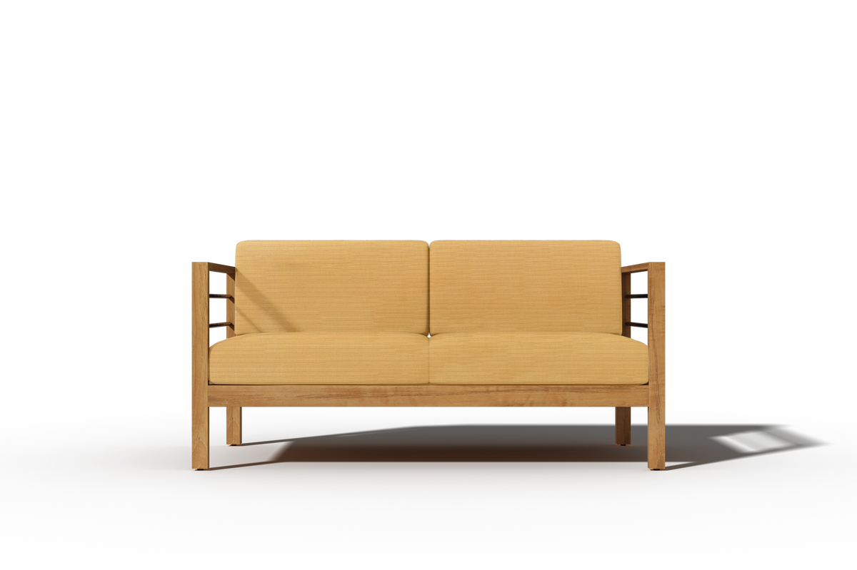 Leon 3-Person Teak Outdoor Sofa with Sunbrella Dupione Cornsilk Cushion Outdoor Chair