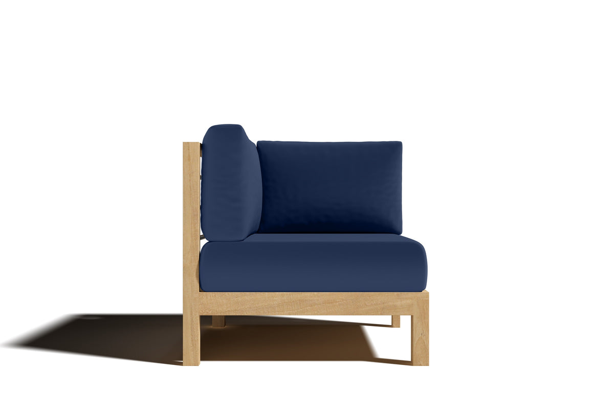 Leon Teak Outdoor Sectional Corner with Sunbrella Navy Cushion Outdoor Chair