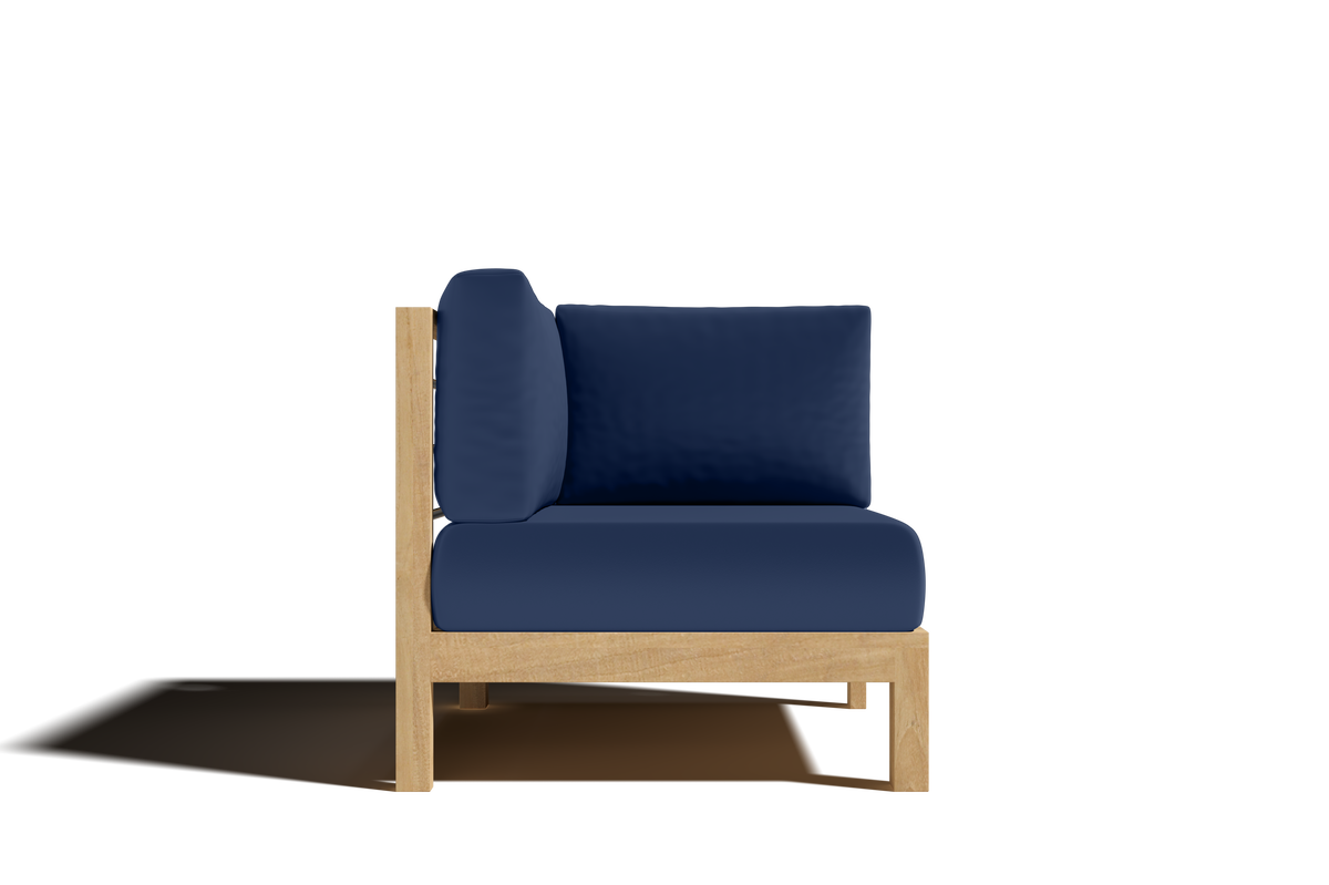 Leon Teak Outdoor Sectional Corner with Sunbrella Navy Cushion Outdoor Chair