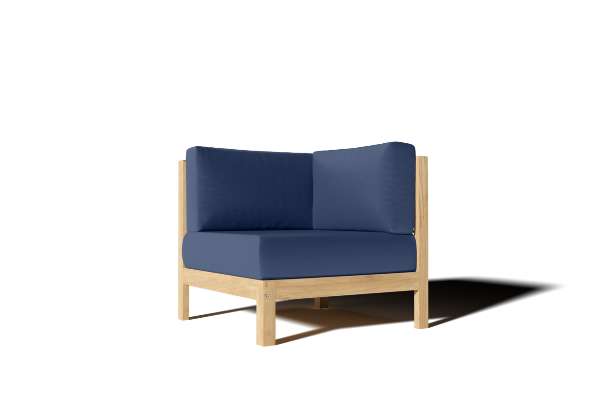 Leon Teak Outdoor Sectional Corner with Sunbrella Navy Cushion Outdoor Chair