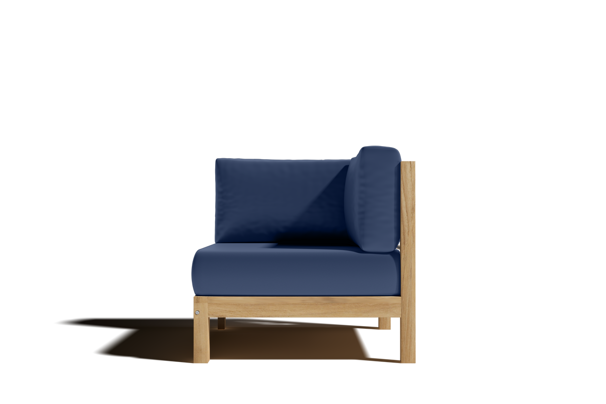 Leon Teak Outdoor Sectional Corner with Sunbrella Navy Cushion Outdoor Chair