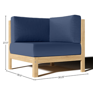 Leon Teak Outdoor Sectional Corner with Sunbrella Navy Cushion Outdoor Chair