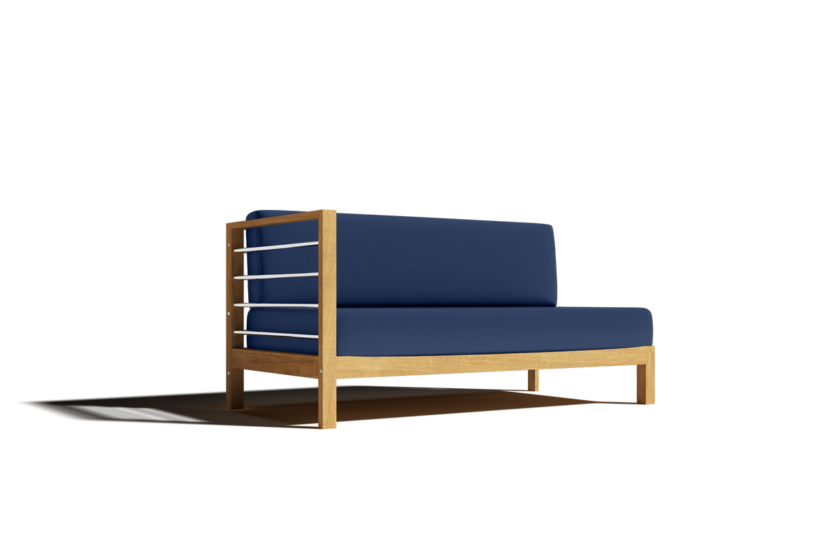 Leon Teak Outdoor Sectional Left Sofa with Sunbrella Navy Cushion Outdoor Chair