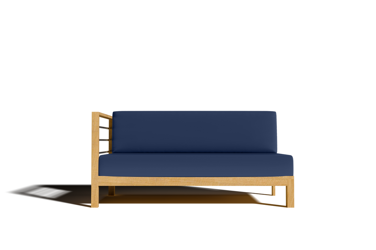 Leon Teak Outdoor Sectional Left Sofa with Sunbrella Navy Cushion Outdoor Chair