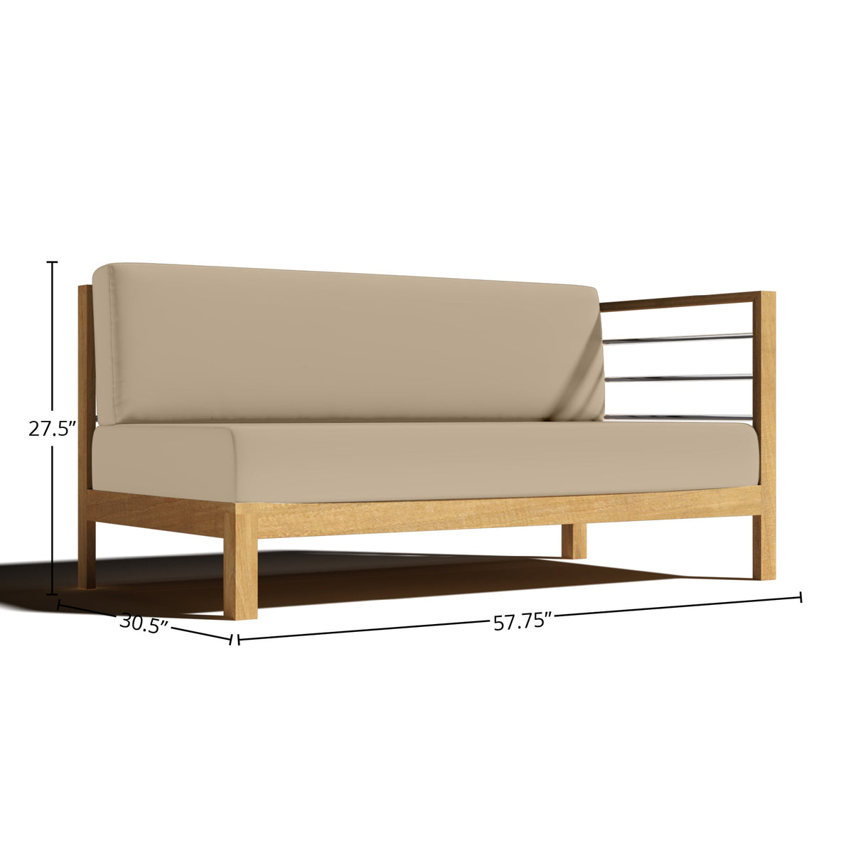 Leon Teak Outdoor Sectional Right Sofa with Sunbrella Fawn Cushion Outdoor Chair