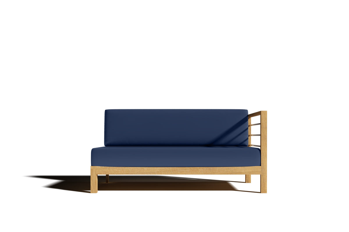 Leon Teak Outdoor Sectional Right Sofa with Sunbrella Navy Cushion Outdoor Chair