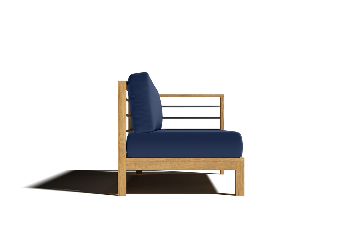 Leon Teak Outdoor Sectional Right Sofa with Sunbrella Navy Cushion Outdoor Chair