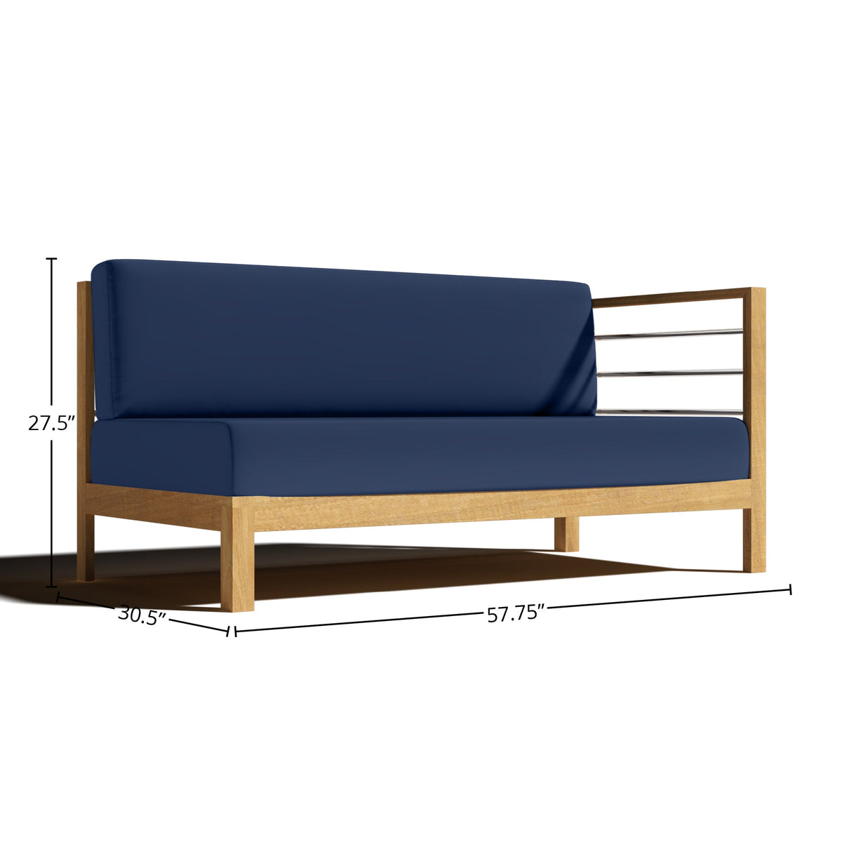 Leon Teak Outdoor Sectional Right Sofa with Sunbrella Navy Cushion Outdoor Chair