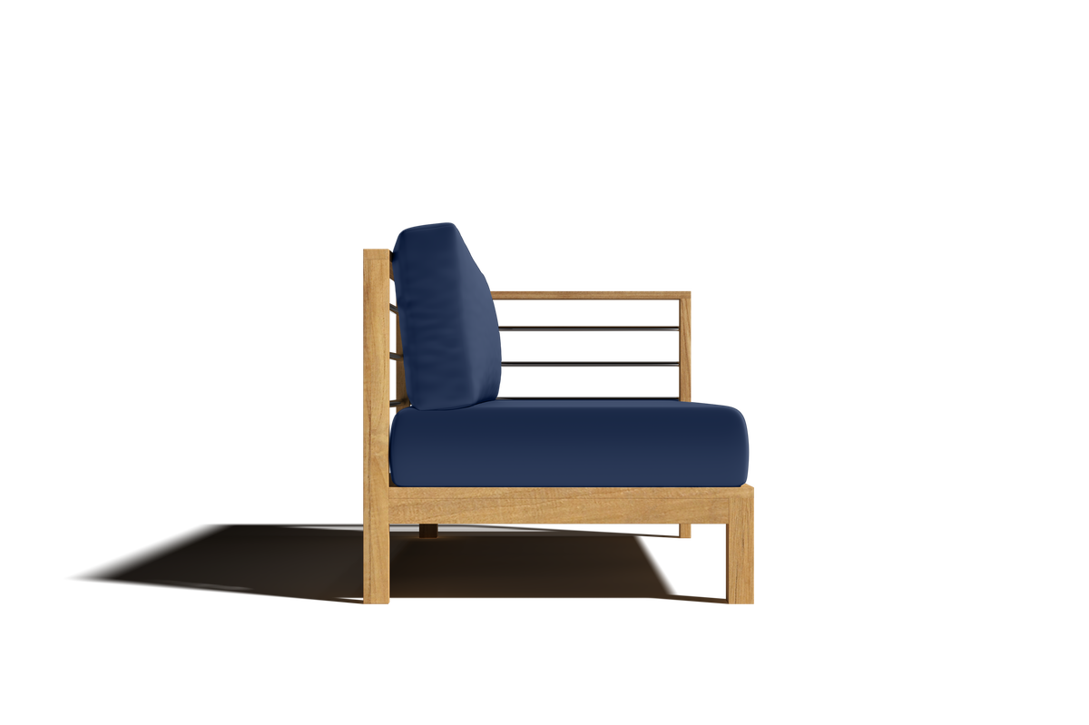 Leon Teak Outdoor Sectional Right Sofa with Sunbrella Navy Cushion Outdoor Chair