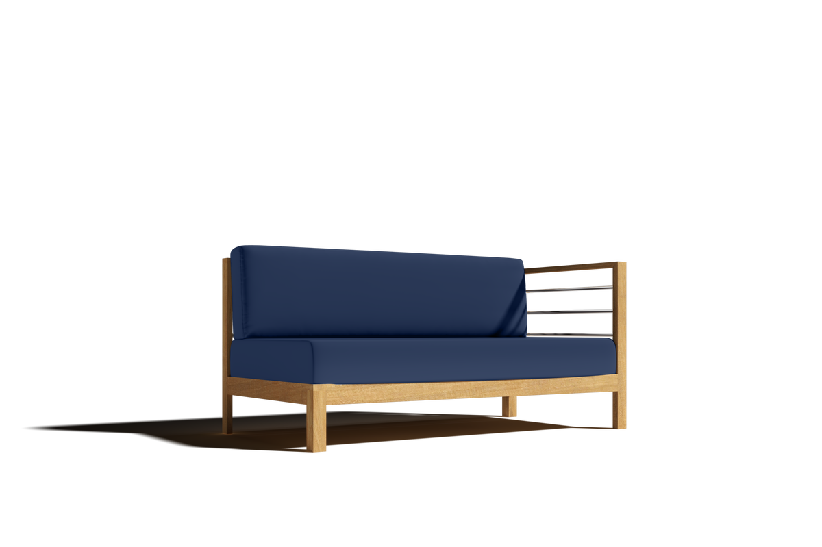 Leon Teak Outdoor Sectional Right Sofa with Sunbrella Navy Cushion Outdoor Chair