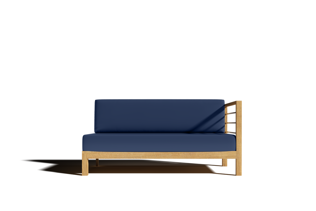 Leon Teak Outdoor Sectional Right Sofa with Sunbrella Navy Cushion Outdoor Chair