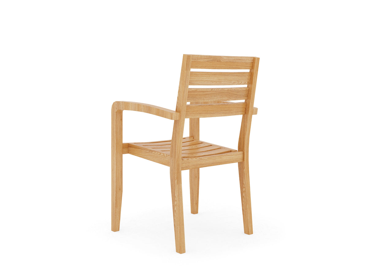 Louvel 5-Piece Rectangular Teak Outdoor Dining Set with Extendable Table and Stacking Armchairs Dining Bench Set