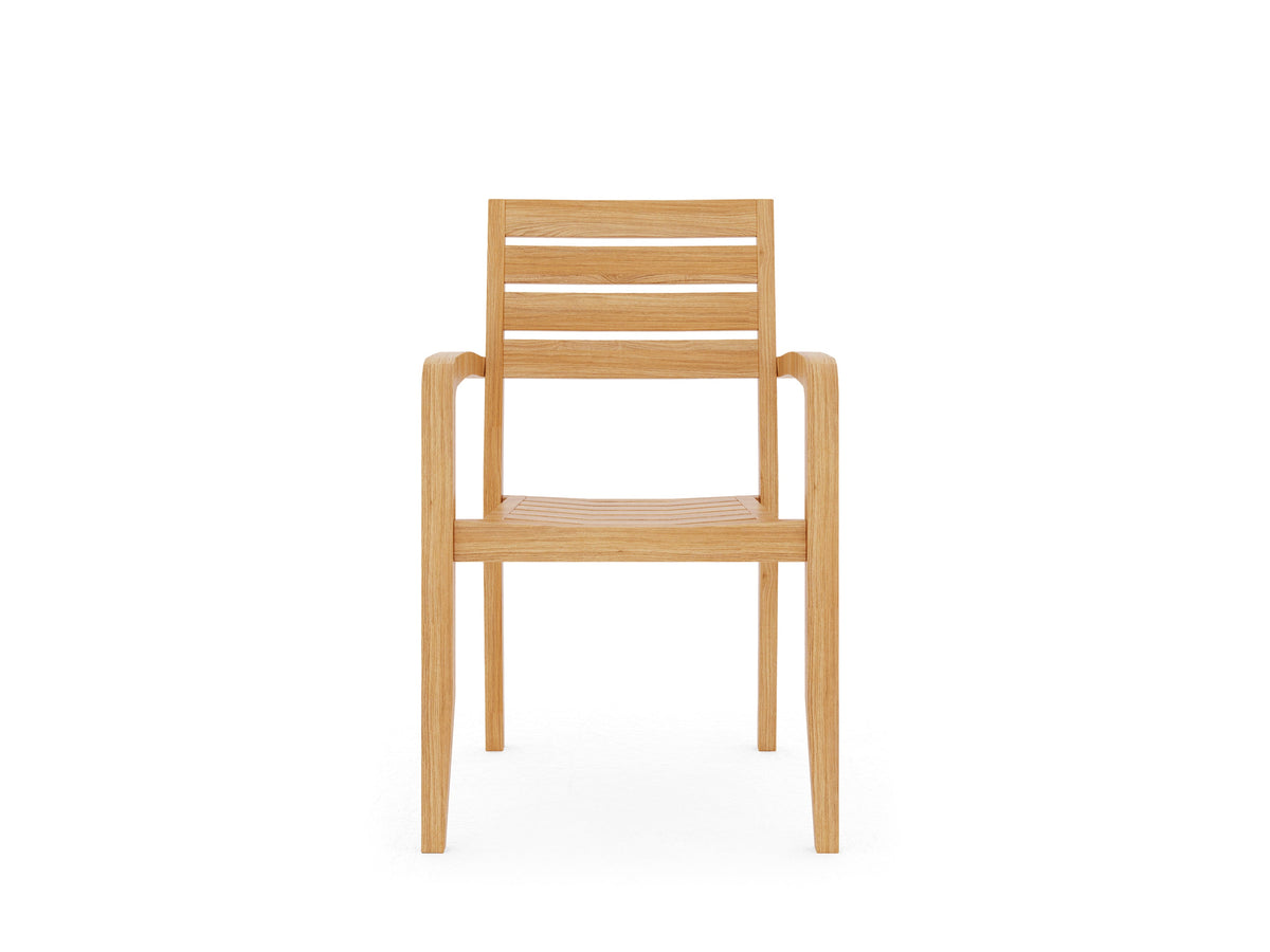 Louvel 5-Piece Rectangular Teak Outdoor Dining Set with Extendable Table and Stacking Armchairs Dining Bench Set