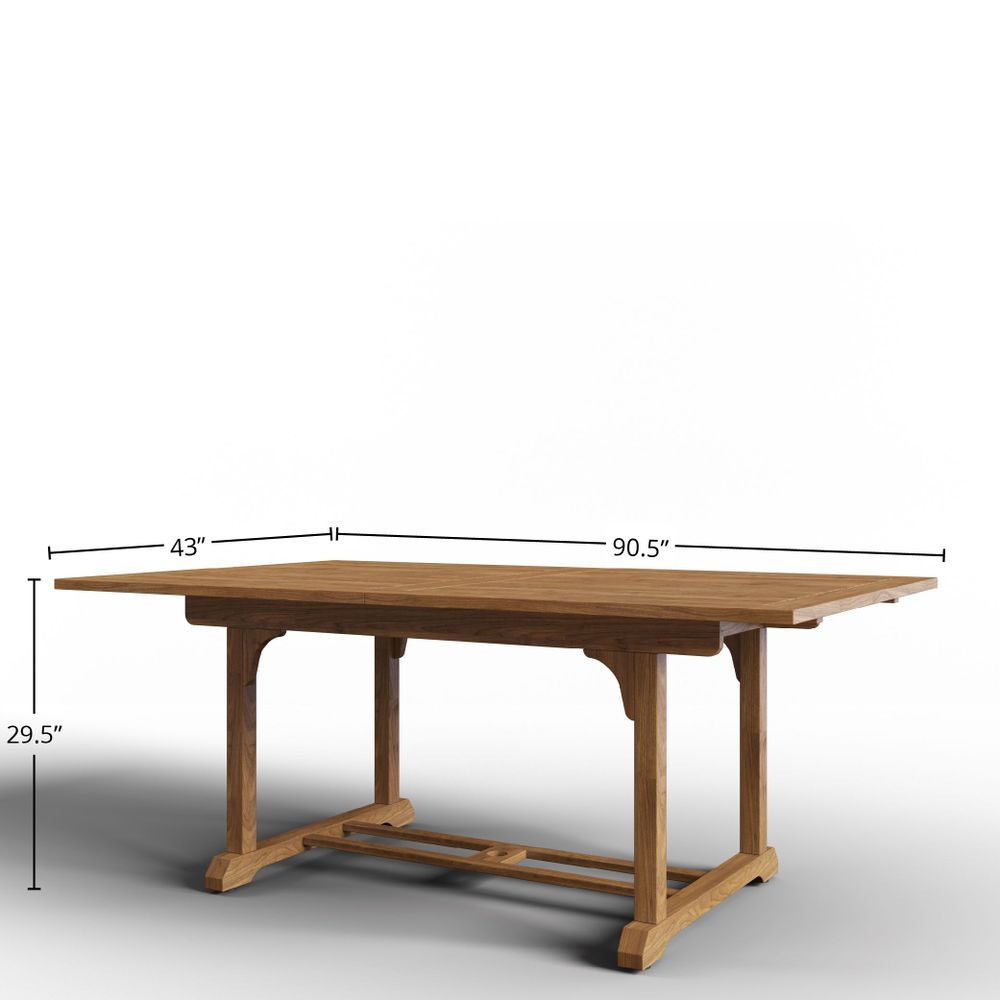Louvel 5-Piece Rectangular Teak Outdoor Dining Set with Extendable Table and Stacking Armchairs Dining Bench Set