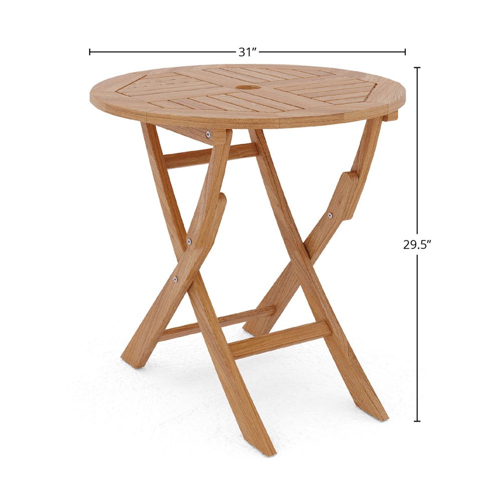Lydie Round Teak Outdoor Folding Bistro Table with Umbrella Hole Dining Table
