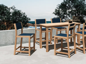 Perrin Teak Outdoor Counter Height Dining Chair in Blue Chairs