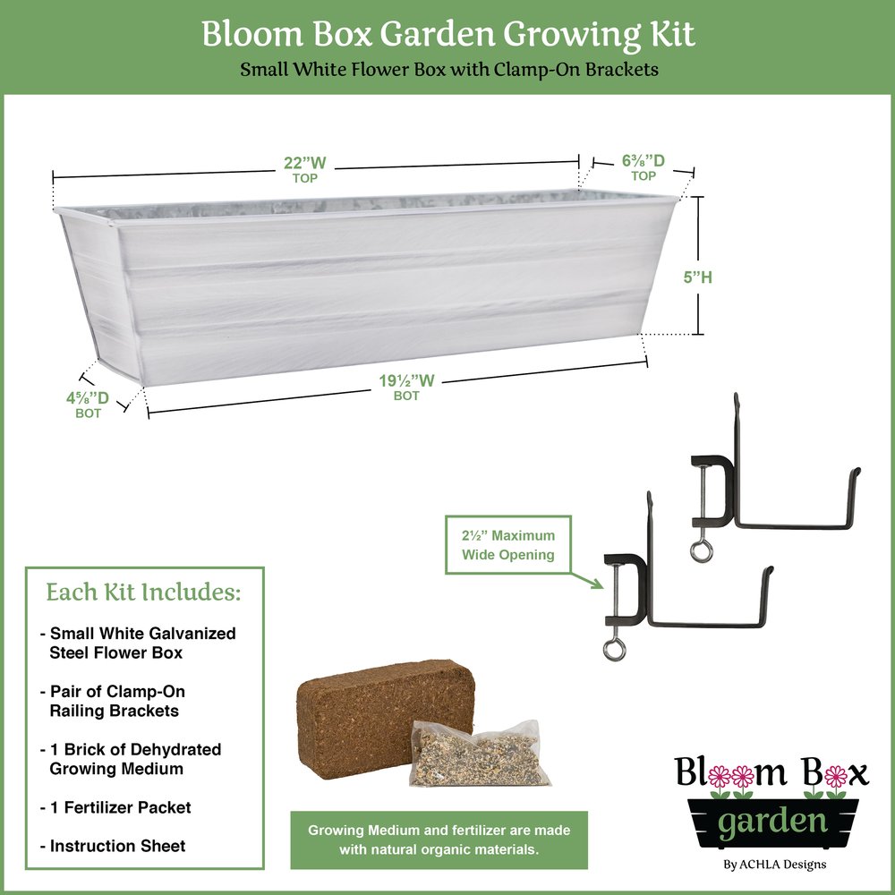 Small Bloom Box Garden Growing Kits – Wall and Clamp-On Bracket Options Flower Box Brackets
