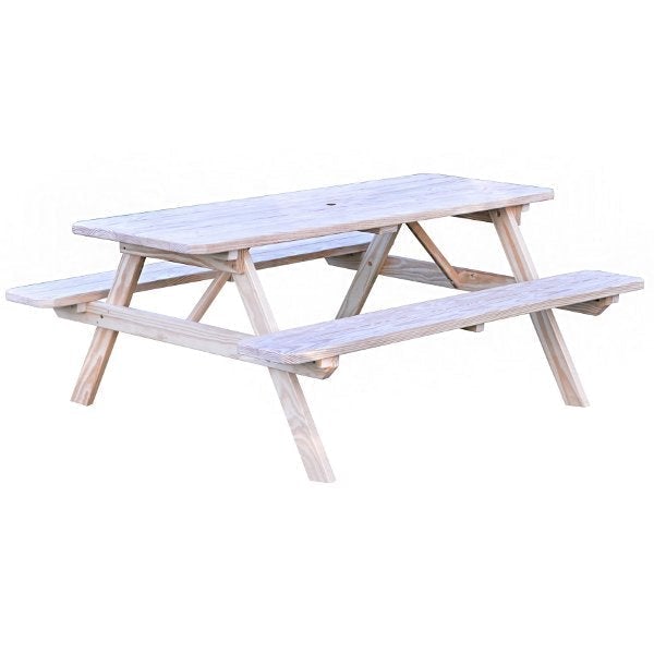 Spruce Economy Picnic Table with Attached Benches Size 6ft and 8ft Picnic Table 6ft / Unfinished / Include Standard Size Umbrella Hole
