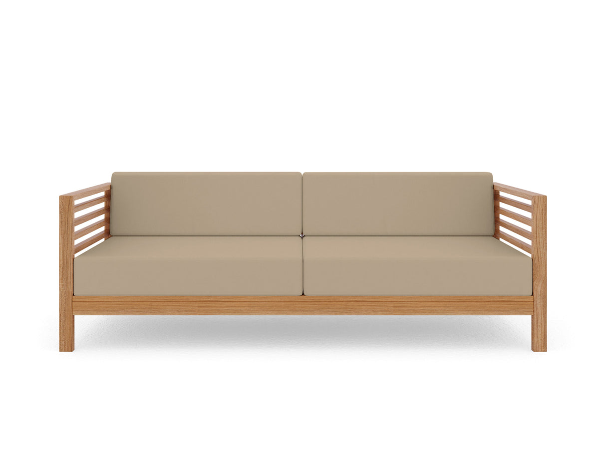 Sylvie 3-Person Teak Outdoor Sofa with Sunbrella Fawn Cushions Outdoor Chair