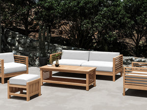 Sylvie 3-Person Teak Outdoor Sofa with Sunbrella White Cushions Outdoor Chair