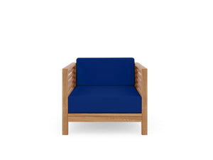 Sylvie Teak Outdoor Club Chair with Sunbrella True Blue Cushion Outdoor Chair