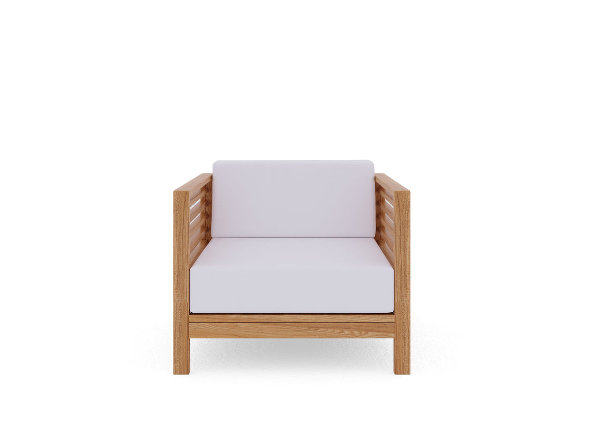 Sylvie Teak Outdoor Club Chair with Sunbrella White Cushion Outdoor Chair