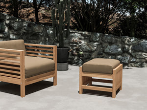 Sylvie Teak Outdoor Ottoman with Sunbrella Fawn Cushion Ottoman