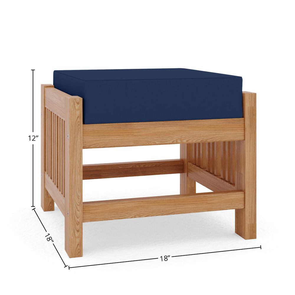 Sylvie Teak Outdoor Ottoman with Sunbrella Navy Cushion Ottoman