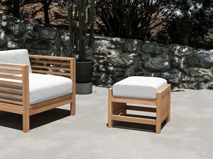 Sylvie Teak Outdoor Ottoman with Sunbrella White Cushion Ottoman
