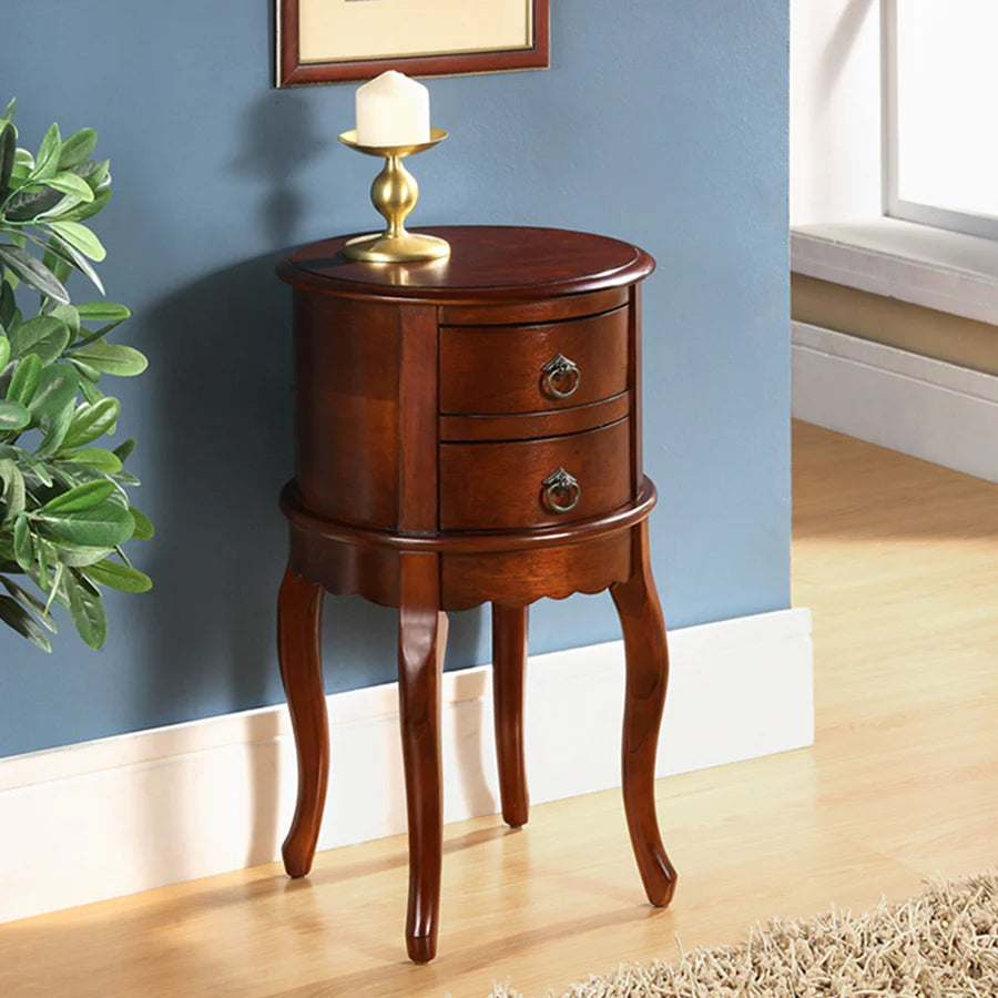Twin Drawer Round Hall Table by All Things Cedar Storage Benches