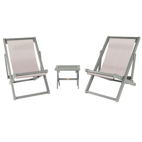 2 Arabella Folding Sling Chairs with Arabella Folding Side Table Chair &amp; Side Table Cobblestone / Gray