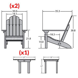 2 Classic Westport Adirondack Chairs with 1 Classic Westport Side Table Conversation Set