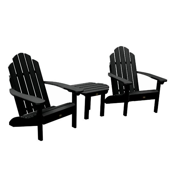 2 Classic Westport Adirondack Chairs with 1 Classic Westport Side Table Conversation Set Black