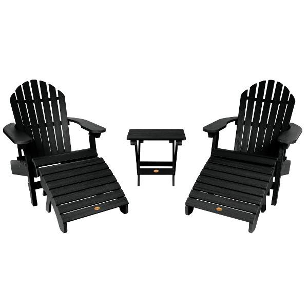2 Hamilton Folding &amp; Reclining Adirondack Chairs 2 Folding Ottomans 1 Folding Side Table Conversation Set Black