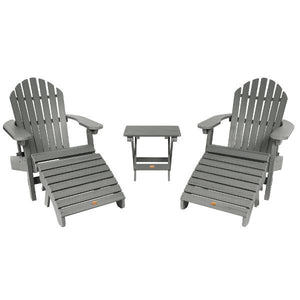 2 Hamilton Folding & Reclining Adirondack Chairs 2 Folding Ottomans 1 Folding Side Table Conversation Set Coastal Teak