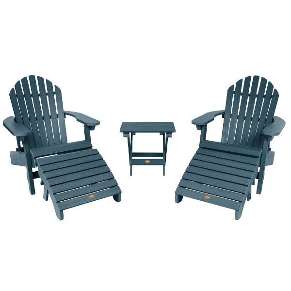 2 Hamilton Folding &amp; Reclining Adirondack Chairs 2 Folding Ottomans 1 Folding Side Table Conversation Set Nantucket Blue