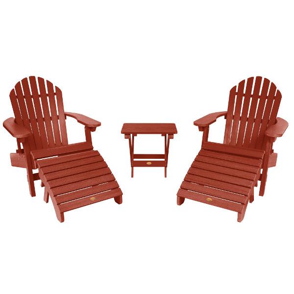 2 Hamilton Folding &amp; Reclining Adirondack Chairs 2 Folding Ottomans 1 Folding Side Table Conversation Set Rustic Red