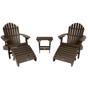 2 Hamilton Folding & Reclining Adirondack Chairs 2 Folding Ottomans 1 Folding Side Table Conversation Set Weathered Acorn